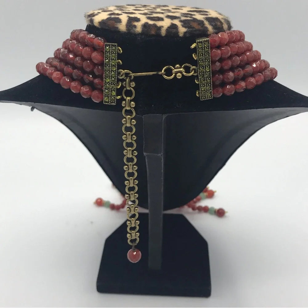 Heidi Daus Carnelian Multi Strand Crystal Tassel Necklace NIB - Picture 3 of 10